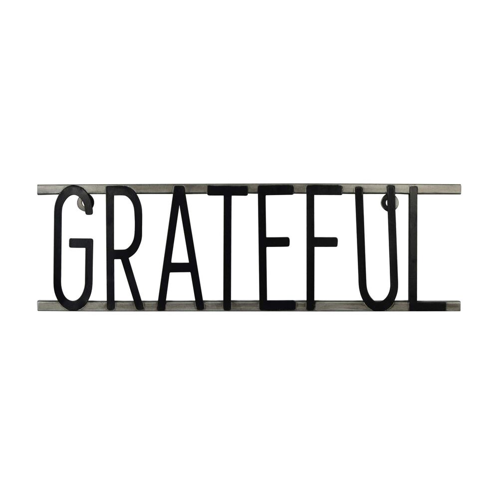 Prinz "Grateful" 17-Inch x 5-Inch Metal Wall Sign Wall Decor Modern, Black